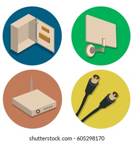 Wireless icons, router icon, cable icon