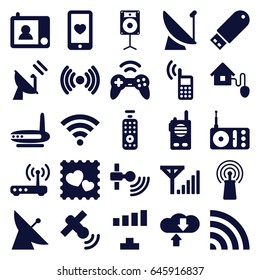 Wireless icons set. set of 25 wireless filled icons such as satellite, signal, heart mobile, photo with heart, radio, wi-fi, flash drive, loudspeaker, smart home, router