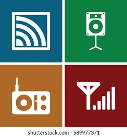 wireless icons set. Set of 4 wireless filled icons such as wi-fi, loudspeaker, mobile signal