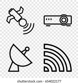 Wireless icons set. set of 4 wireless outline icons such as satellite, wi-fi