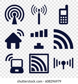 Wireless icons set. set of 9 wireless filled icons such as signal tower, phone, signal
