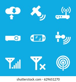Wireless icons set. set of 9 wireless filled icons such as router, signal, satellite, portable game console, no signal, mobile signal