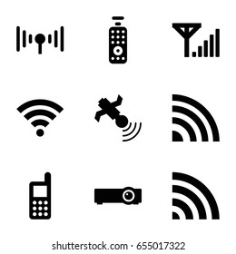 Wireless icons set. set of 9 wireless filled icons such as phone, wi-fi, satellite, signal, remote control, router