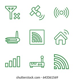 Wireless icons set. set of 9 wireless outline icons such as wi-fi, satellite, house signal, signal, no signal