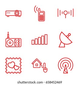 Wireless icons set. set of 9 wireless outline icons such as photo with heart, satellite, radio, signal, smart home, phone