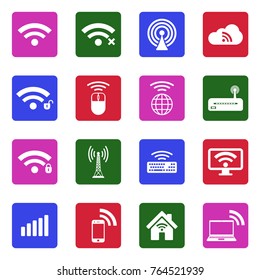 Wireless Icons. White Flat Design In Square. Vector Illustration. 