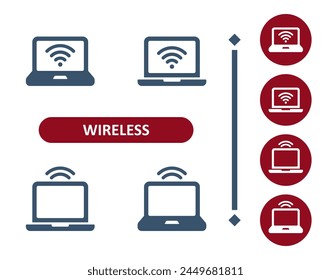Wireless Icons. WiFi, Wi-Fi, Signal, Laptop, Computer, Internet Icon. Professional, 32x32 pixel perfect vector icon.