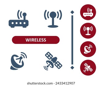 Wireless Icons. WiFi, Wi-Fi, Signal, Satellite, Satellite Dish, Antenna, Router, Modem Icon. Professional, 32x32 pixel perfect vector icon.