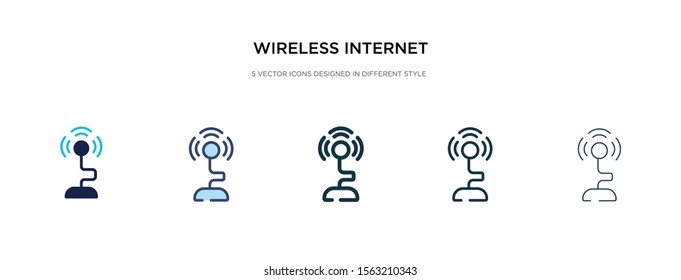 wireless internet connection icon in different style vector illustration. two colored and black wireless internet connection vector icons designed in filled, outline, line and stroke style can be