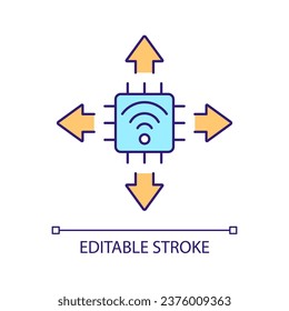 Wireless internet connection RGB color icon. Telecommunication network. Bandwidth signal. Internet of things. Isolated vector illustration. Simple filled line drawing. Editable stroke. Arial font used