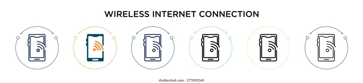 Wireless internet connection sign icon in filled, thin line, outline and stroke style. Vector illustration of two colored and black wireless internet connection sign vector icons designs can be used 