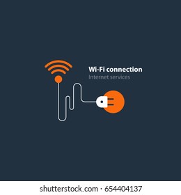 Wireless internet connection, wi-fi spot access icon. Flat design vector illustration graphic elements, network installation