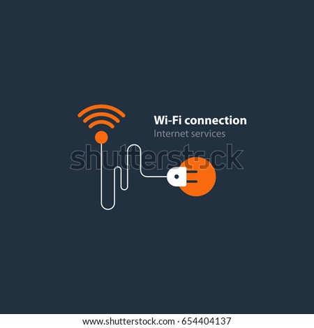 Wireless internet connection, wi-fi spot access icon. Flat design vector illustration graphic elements, network installation