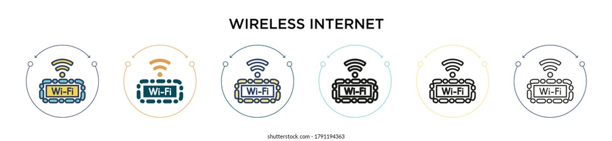 Wireless internet icon in filled, thin line, outline and stroke style. Vector illustration of two colored and black wireless internet vector icons designs can be used for mobile, ui, web