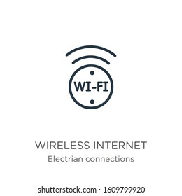 Wireless internet icon. Thin linear wireless internet outline icon isolated on white background from electrian connections collection. Line vector sign, symbol for web and mobile