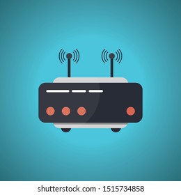 Wireless internet modem router sign, Vector illustration. Blue Theme Concept