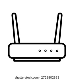 Roteador de internet sem fio com antenas, ícone linear. Hardware de rede, ligação de banda larga, equipamento wifi