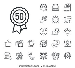 Wireless internet sign. Place location, technology and smart speaker outline icons. 5g technology line icon. Mobile wifi connection symbol. 5g technology line sign. Vector