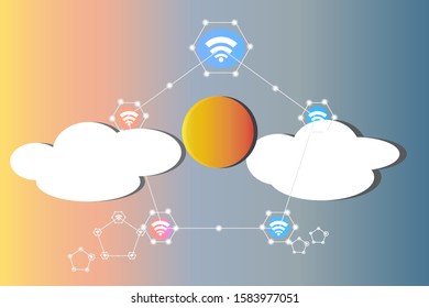 Wireless internet signal in the sky with sun and clouds