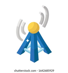 Wireless internet signal tower isometric icon design