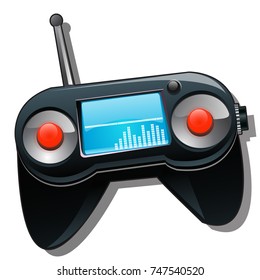Wireless joystick with antenna and graphic screen isolated on white background. Accessories used as computer game. Vector cartoon close-up illustration.