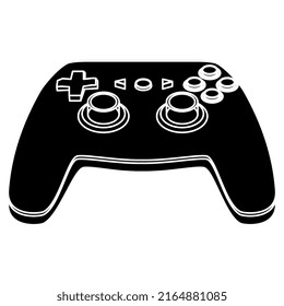 Wireless joystick silhouette for control in video games isolated on white. Black and white vector illustration.