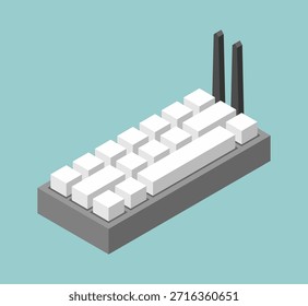 wireless keyboard with antennas. Retro technology icon for computer and device themes.