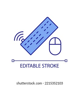 Wireless keyboard and mouse RGB color icon. Computer accessories. Technology for home and office. Isolated vector illustration. Simple filled line drawing. Editable stroke. Arial font used