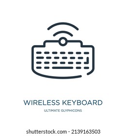 wireless keyboard thin line icon. computer, tablet linear icons from ultimate glyphicons concept isolated outline sign. Vector illustration symbol element for web design and apps.