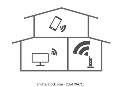 Wireless LAN environment in a typical house. Vector illustration. Icon material.