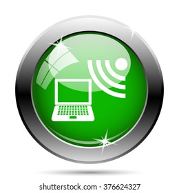 Wireless laptop icon. Internet button on white background. EPS10 vector.