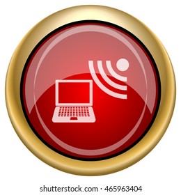 Wireless laptop icon. Internet button on white background. EPS10 vector.
