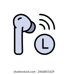 Wireless left earbud color icon. Vector flat sign for web design isolated on white background.