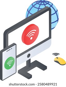 Wireless local area network connected devices isometric concept, Wifi Hotspots vector icon design, Web hosting service Symbol, Computing machines Sign, Internet Application Management illustration