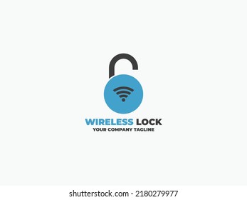 Wireless lock logo design for company in vector format. This logo use blue and black technology color.