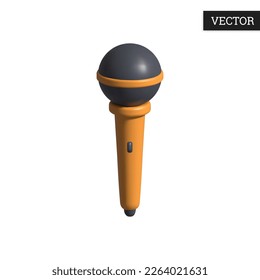 Wireless microphone 3d icon in plastic cartoon style. Audio equipment for broadcasts and interviews. Glossy design element. Vector illustration.