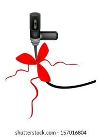 Wireless Microphone in Modern Style with Red Ribbon and Bow, A Perfect Gift or Present for Someone Special. 