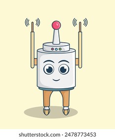 Wireless mini cartoon robot flat illustration on isolated background