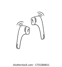 Mini audífonos inalámbricos. Ilustración vectorial de estilo Doodle aislada en un fondo blanco.