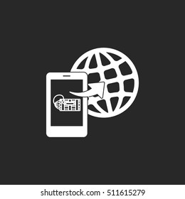 Wireless mobile bomb or globe detonation sign silhouette icon on background