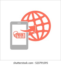 Wireless mobile bomb or globe detonation sign flat icon on background