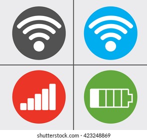 Wireless mobile network symbols. Battery icon. Vector illustration