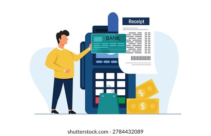 Wireless mobile payment by credit card, Invoice, Shopping concept, Payment machine, Debit card