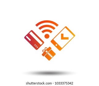 Wireless mobile payments icon. Smartphone, credit card and gift symbol. Blurred gradient design element. Vivid graphic flat icon. Vector