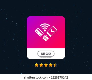 Wireless mobile payments icon. Smartphone, credit card and gift symbol. Web or internet icon design. Rating stars. Just click button. Vector
