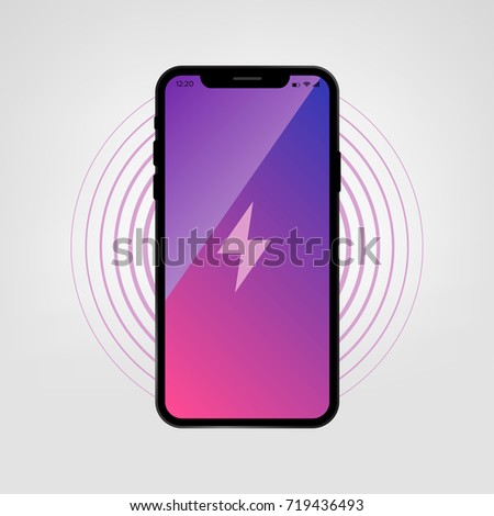 Wireless Mobile Phone Charging, Vector illustration. New Technology Smartphone Charging. New Mobile Phone X charge with charging Icon on a blank screen.