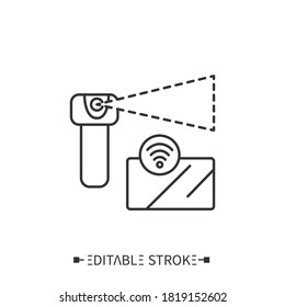 Wireless and motion sensor line icon. One touch pay. Smart credit card and smart payments. Digital smart technologies concept. Isolated vector illustration. Editable stroke.