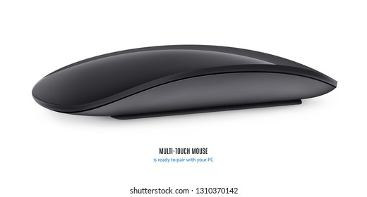 wireless mouse for computer and laptop black color with shadow isolated on white background. realistic and detailed gadget mockup. stock vector 3d illustration