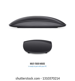 wireless mouse for computer and laptop black color with shadow side and back view isolated on white background. realistic and detailed gadget mockup. stock vector illustration