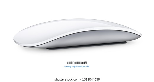 wireless mouse for computer and laptop silver color with shadow isolated on white background. realistic and detailed gadget mockup. stock vector 3d illustration